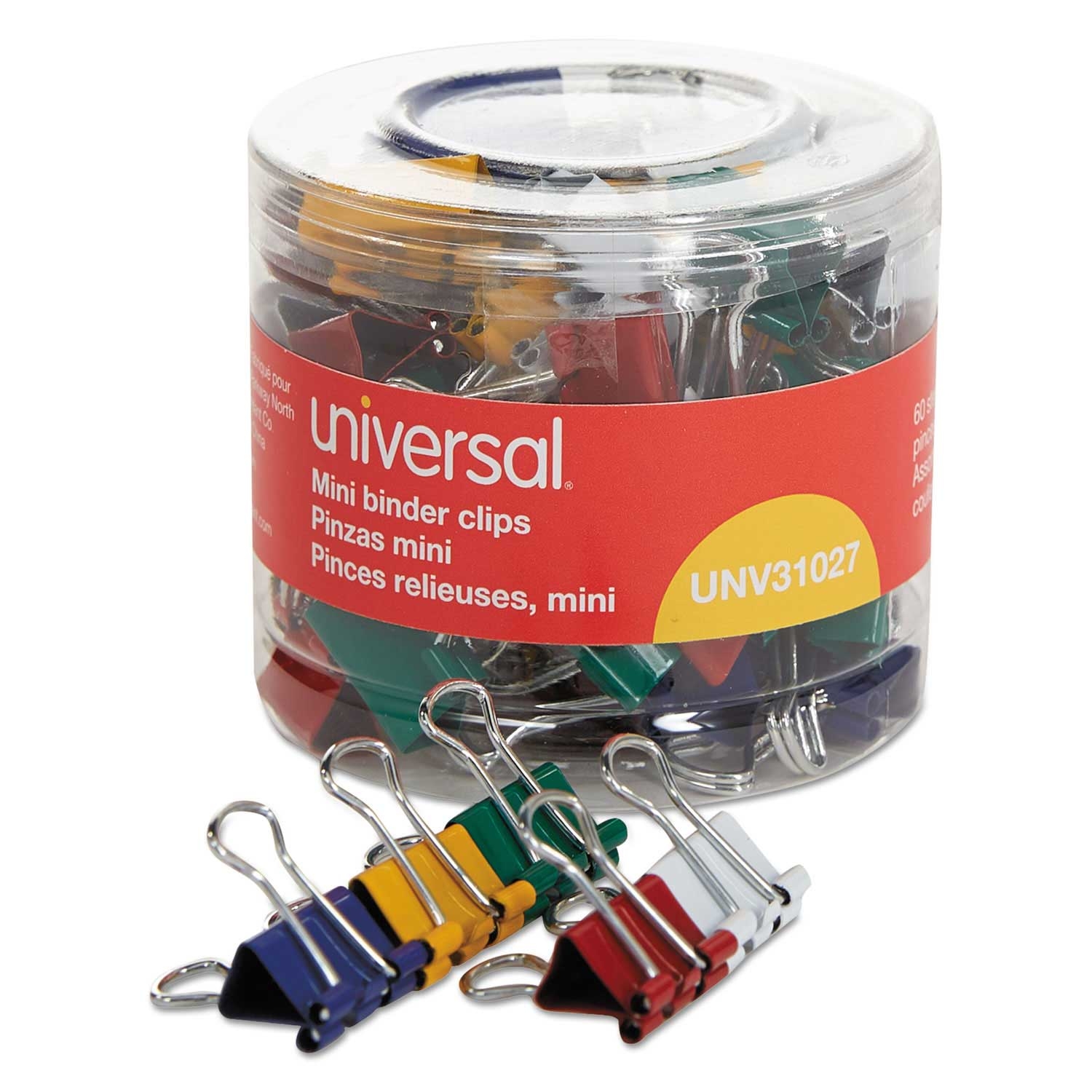 Universal Assorted Colors Mini Binder Clip in Dispenser Tub, 0.25 x 0.63 inch - 60 count per pack -- 1 pack per case