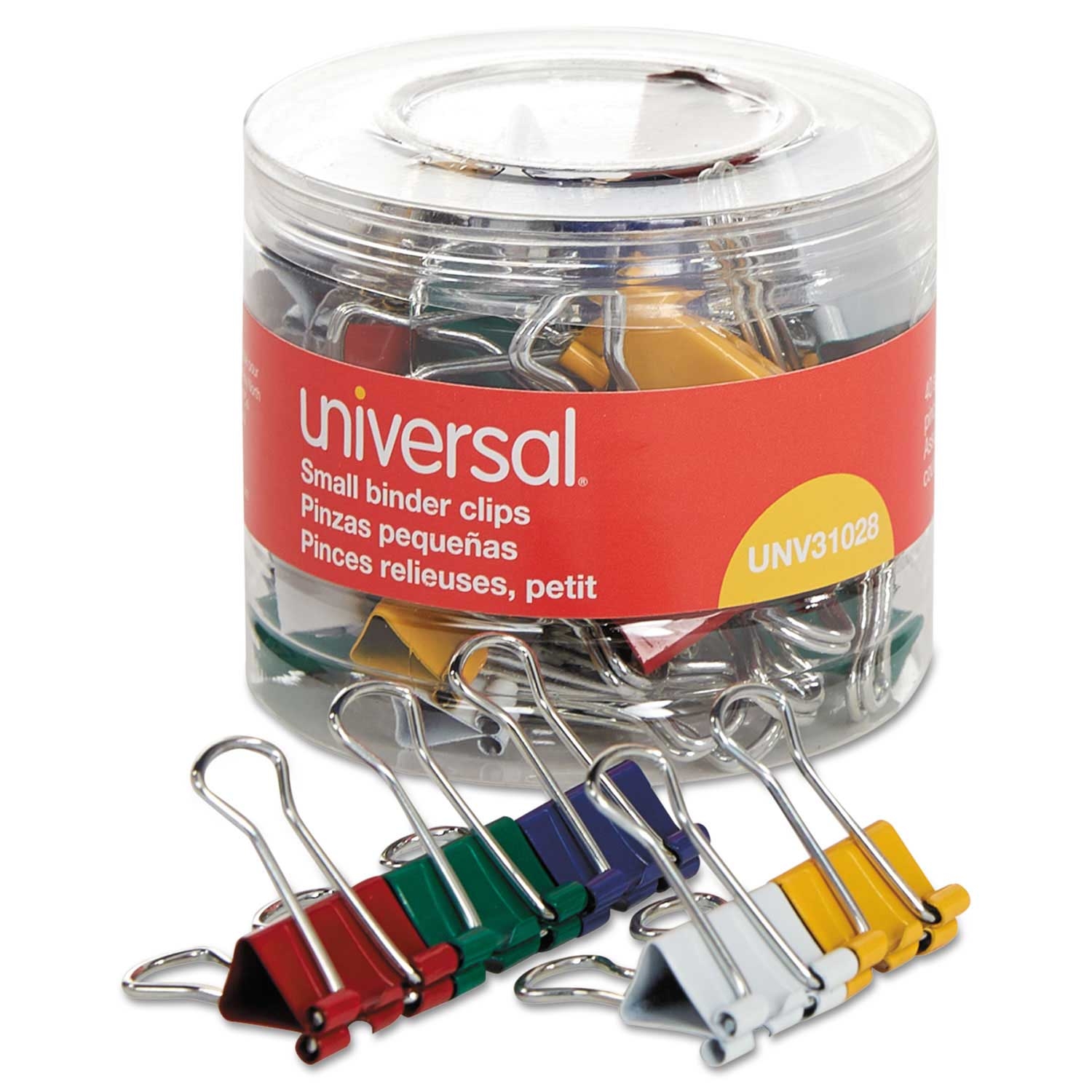 Universal Assorted Color Small Binder Clip in Dispenser Tub, 0.38 x 0.75 inch - 40 count per pack -- 1 pack per case