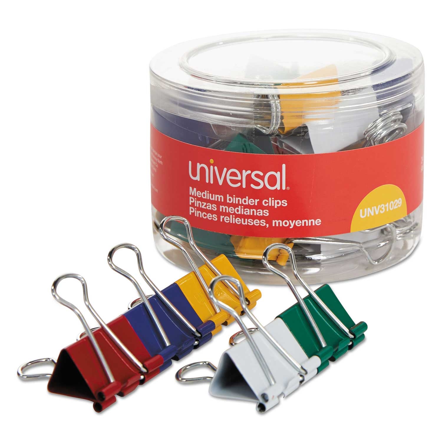 Universal Assorted Colors Medium Binder Clips in Dispenser Tub, 0.25 x 0.63 inch - 24 count per pack -- 1 pack per case