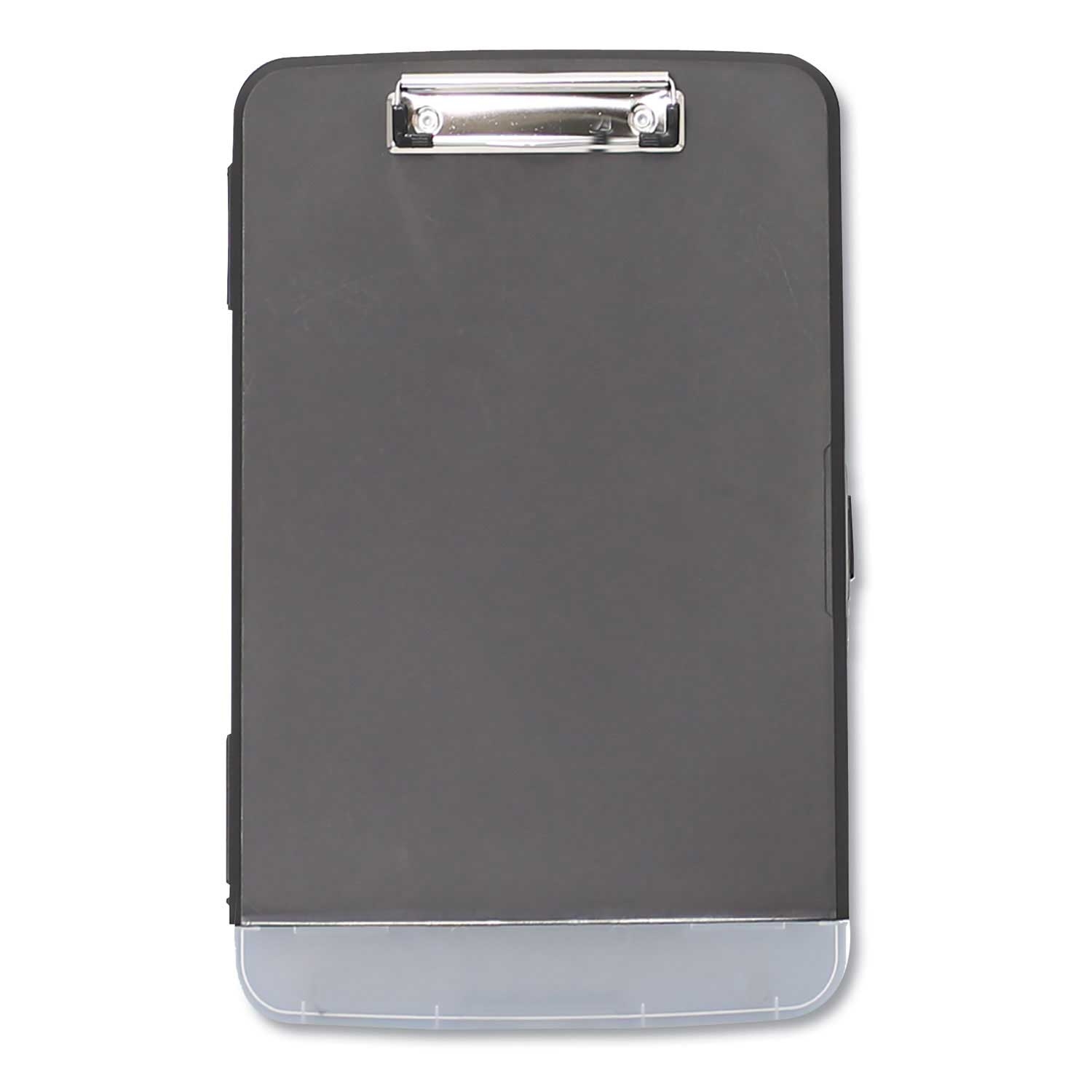Universal Plastic Black Storage Clipboard with Pen Compartment, 9.75 x 14 x 1.5 inch