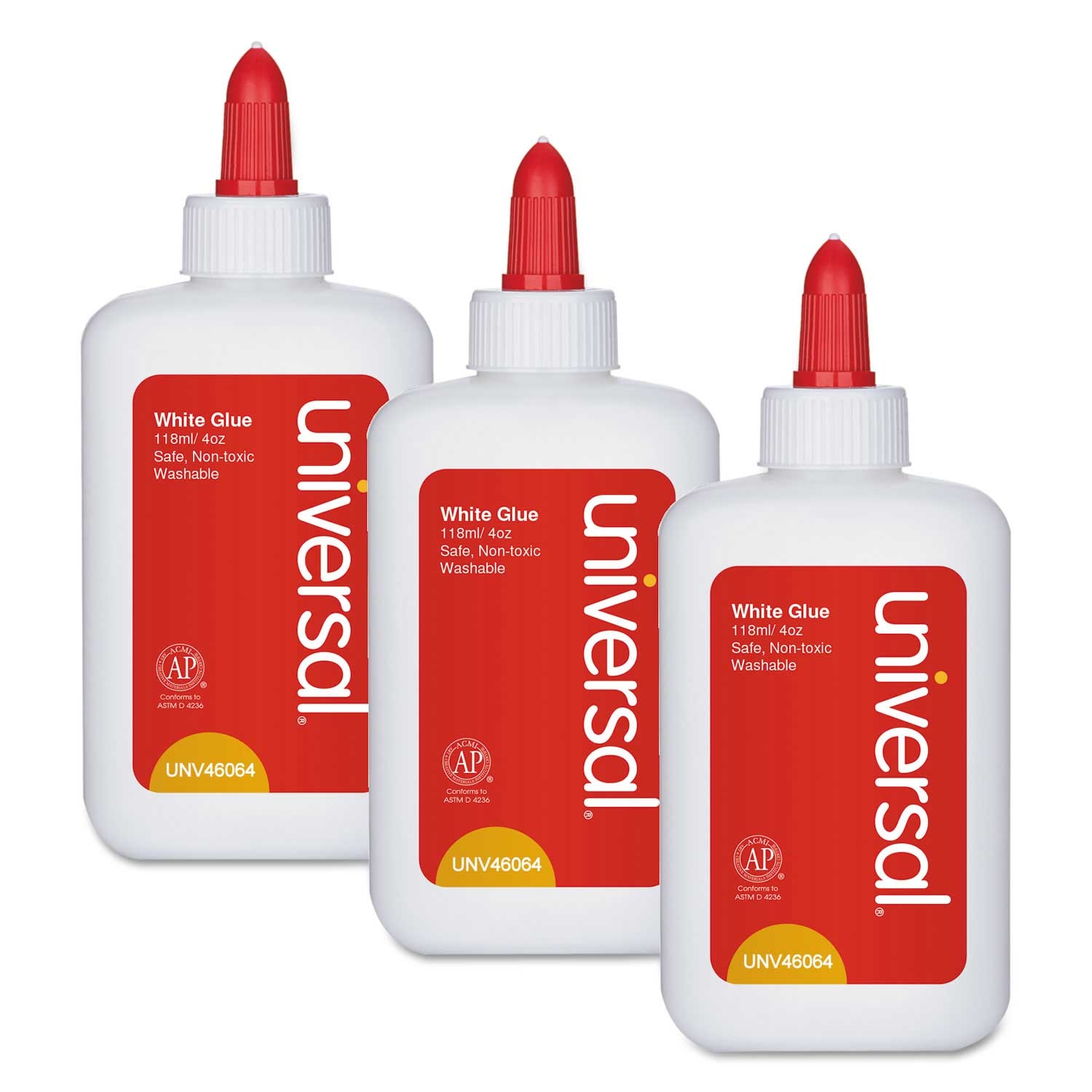 Universal Dries Clear Washable White Glue, 4 Ounce - 3 per pack -- 1 pack per case