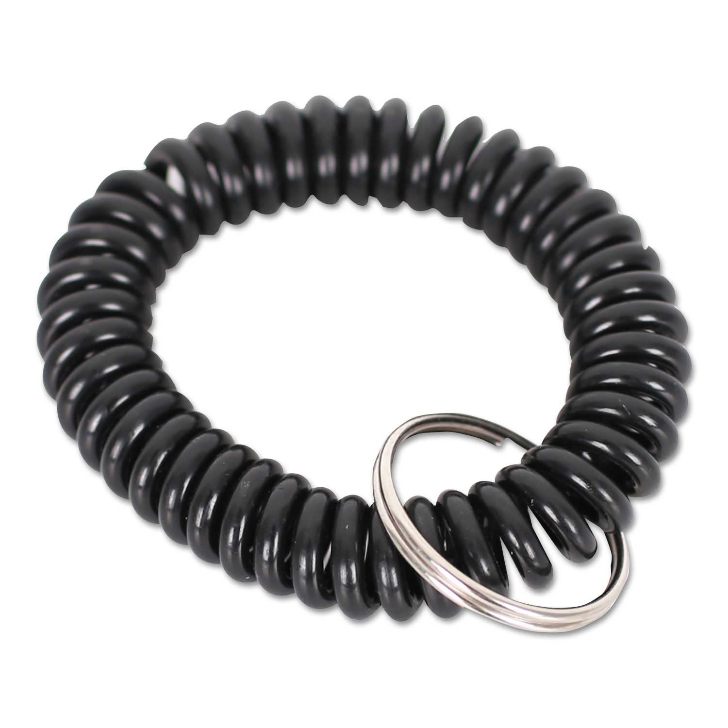 Universal Plastic Black Wrist Coil Plus Key Ring, 2.4 x 0.4 x 2.4 inch - 6 count per pack -- 1 pack per case