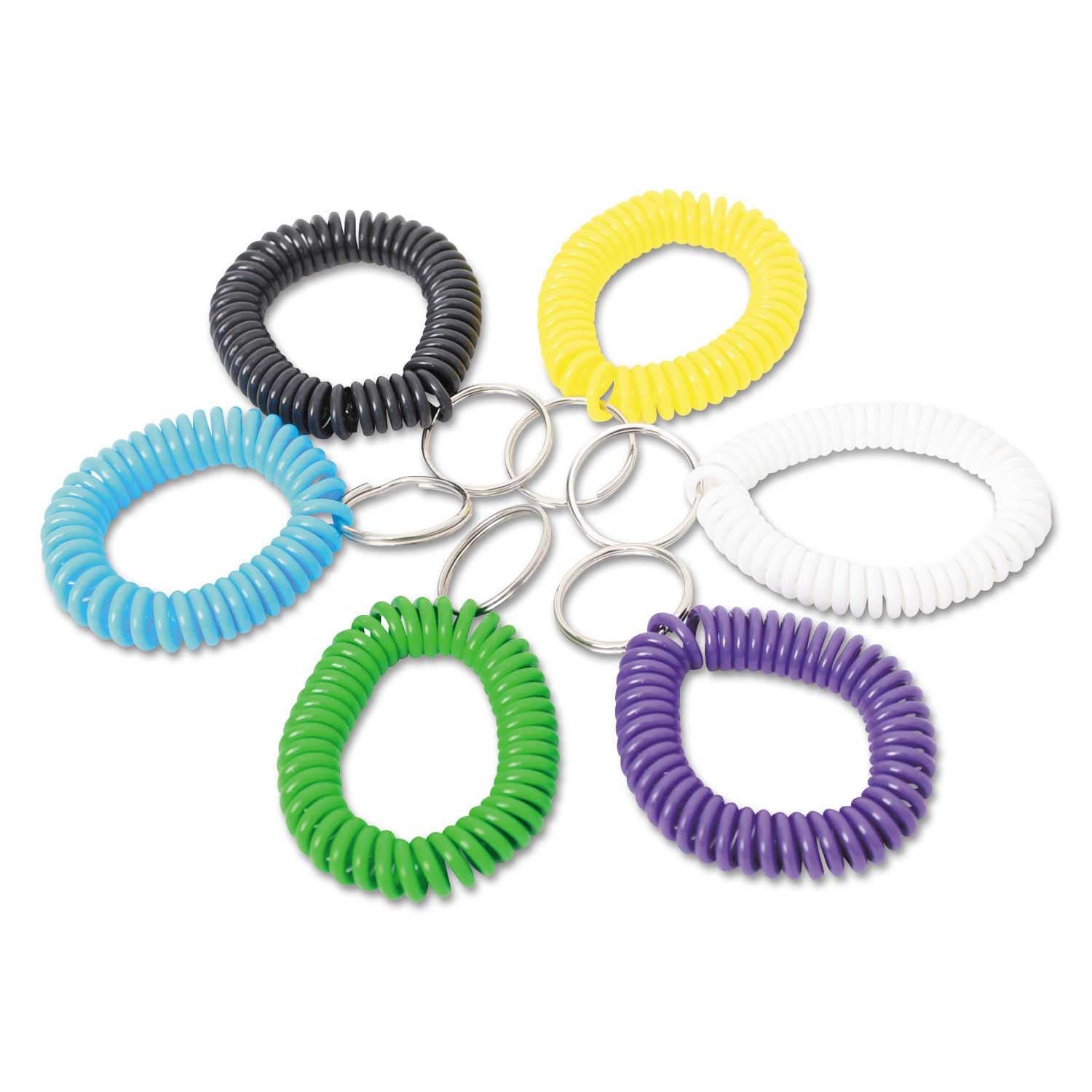Universal Plastic Assorted Color Wrist Coil Plus Key Ring, 2.4 x 0.4 x 2.4 inch - 6 count per pack -- 1 pack per case