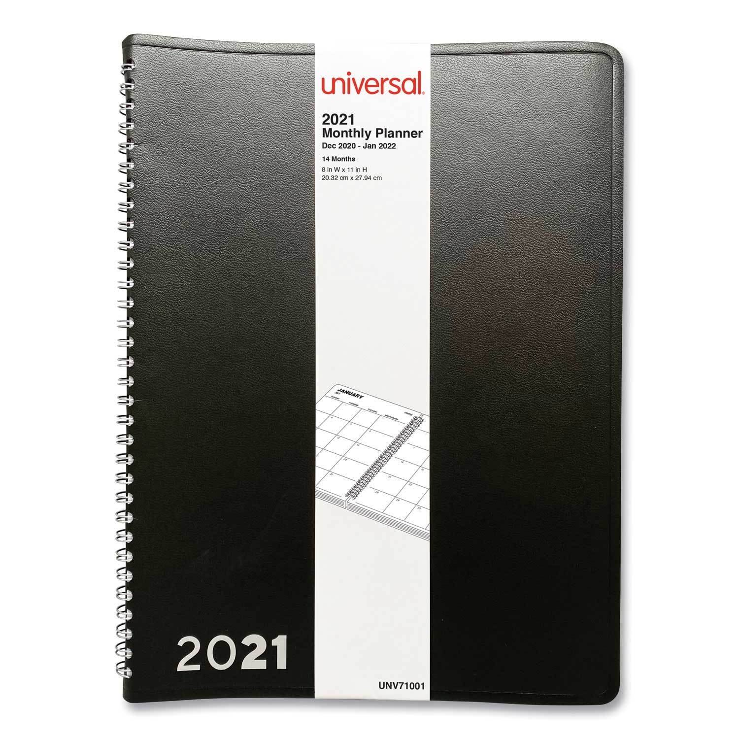 Universal 2021 Black Monthly Planner, 11 x 8 inch