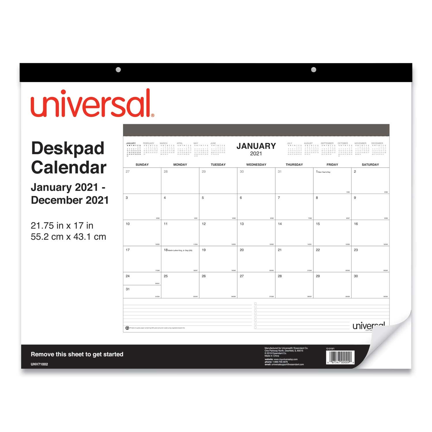 Universal 2021 Desk Pad Calendar, 22 x 17 inch
