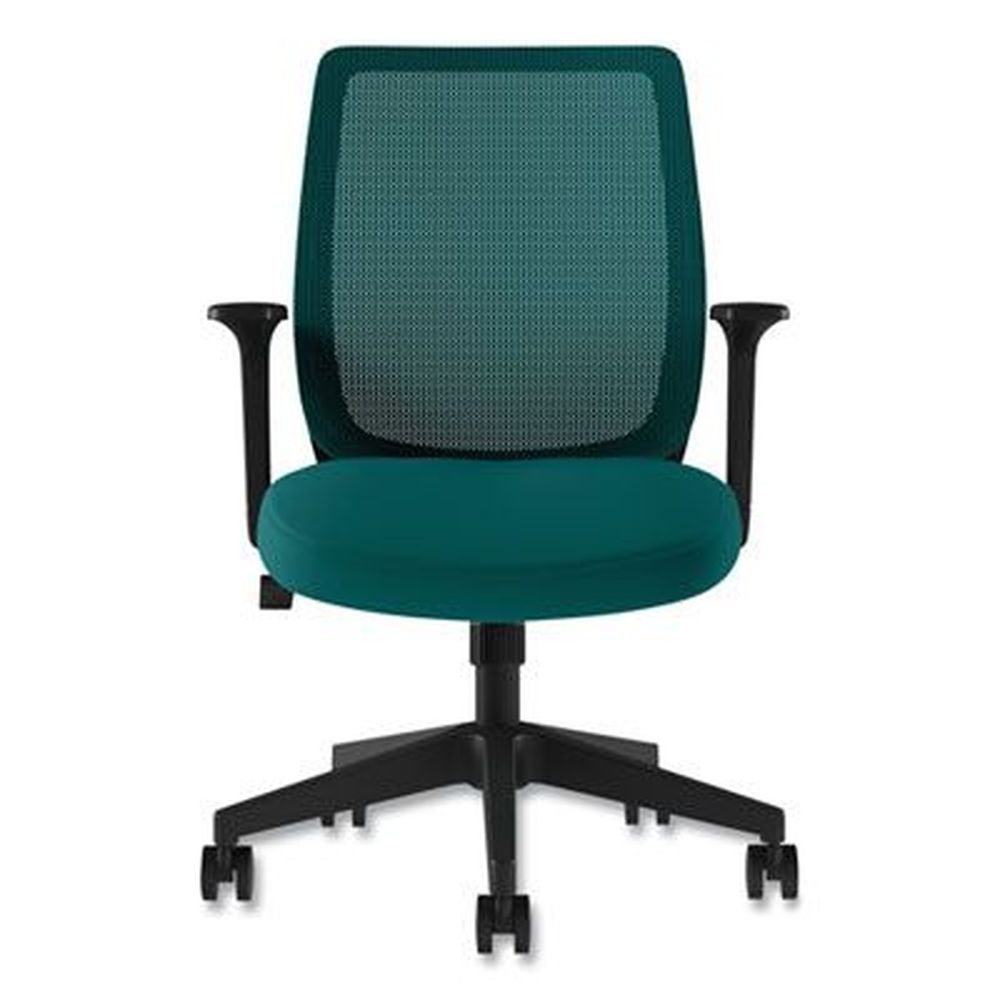 Union and Scale Teal Fabric Seat/Mesh Back Black Base Essentials Task Chair with Arms, Supports Up to 275 Pound