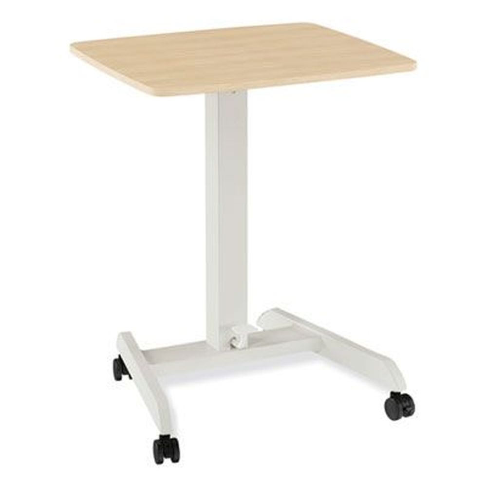 Union and Scale Natural Wood/Light Gray Essentials Sit Stand Single Column Mobile Workstation, 23.6 x 20.5 x 29.6 to 44.2 inch