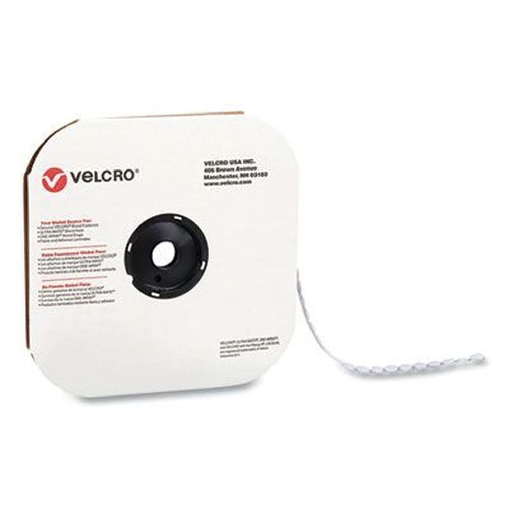 Velcro White Loop Side Sticky-Back Fasteners, 0.5 inch Diameter -- 1440 per roll