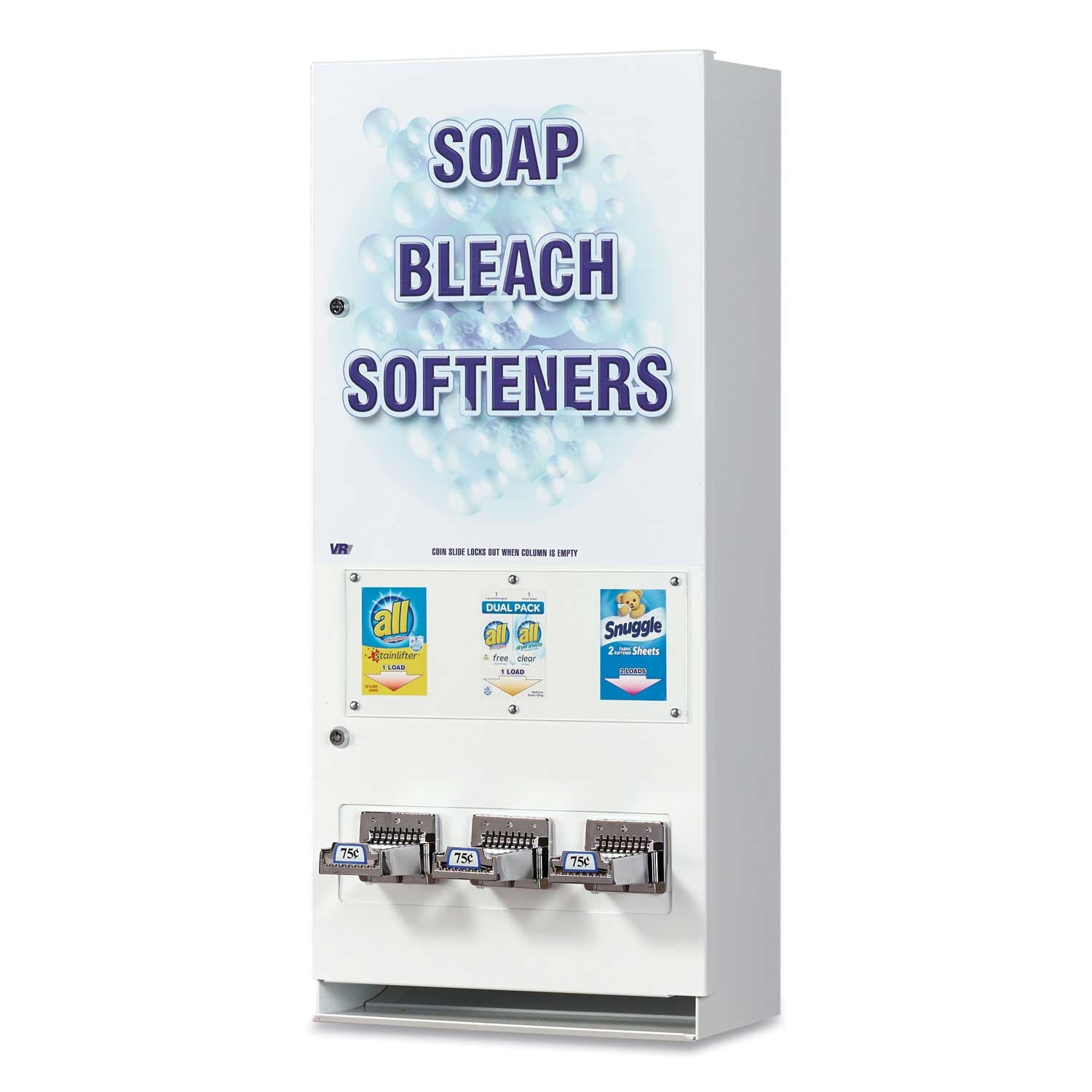 Vend Rite White and Blue 3 Column Coin Operated Soap Vender, 16.25 x 37.75 x 9.5 inch