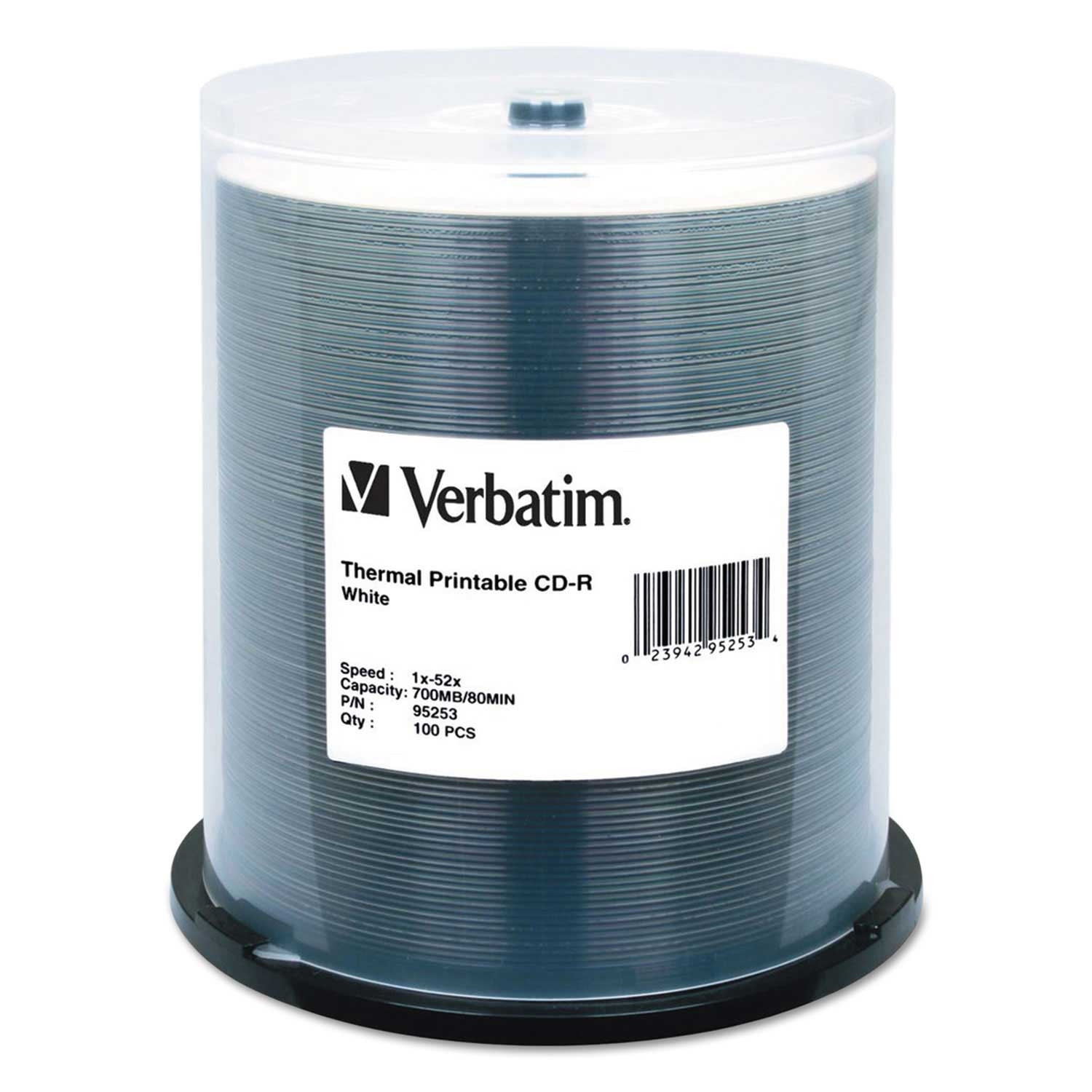 Verbatim White CD-R Datalifeplus Printable Recordable Disc, 700 MB/80 Min - 100 per pack -- 1 pack