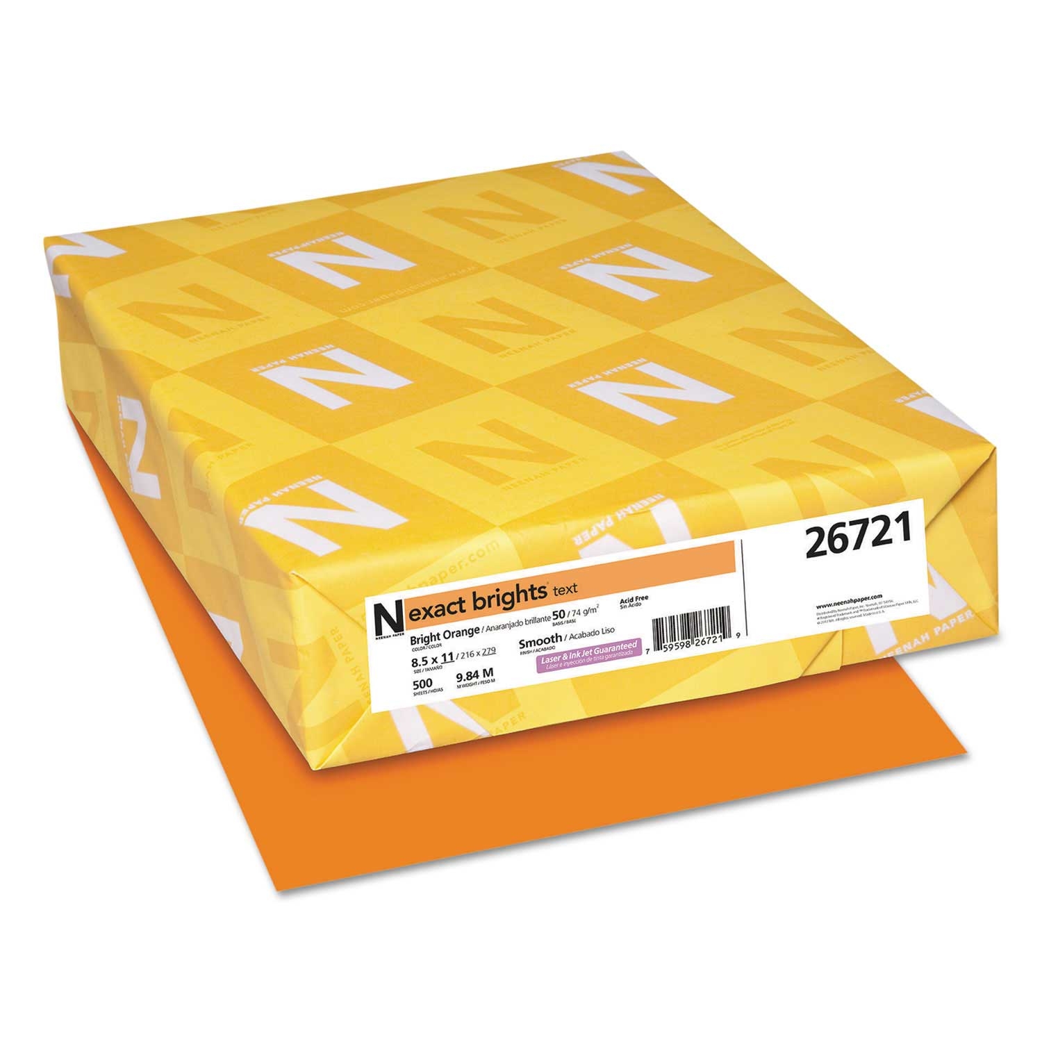 Neenah Paper Bright Orange Exact Brights Paper, 8.5 x 11 inch - 500 per reem -- 1 reem per case