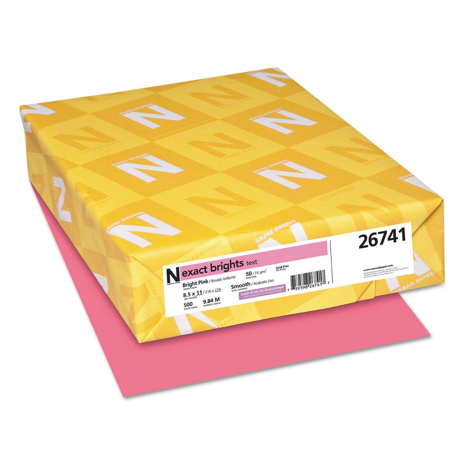 Neenah Paper Bright Pink Exact Brights Paper, 8.5 x 11 inch - 500 per reem -- 1 reem per case