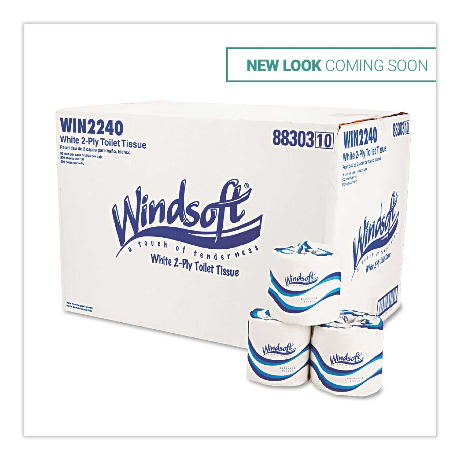 Windsoft White 2-Ply Septic Safe Bath Tissue, 4 x 3.75 inch - 500 sheets per roll -- 96 rolls per case