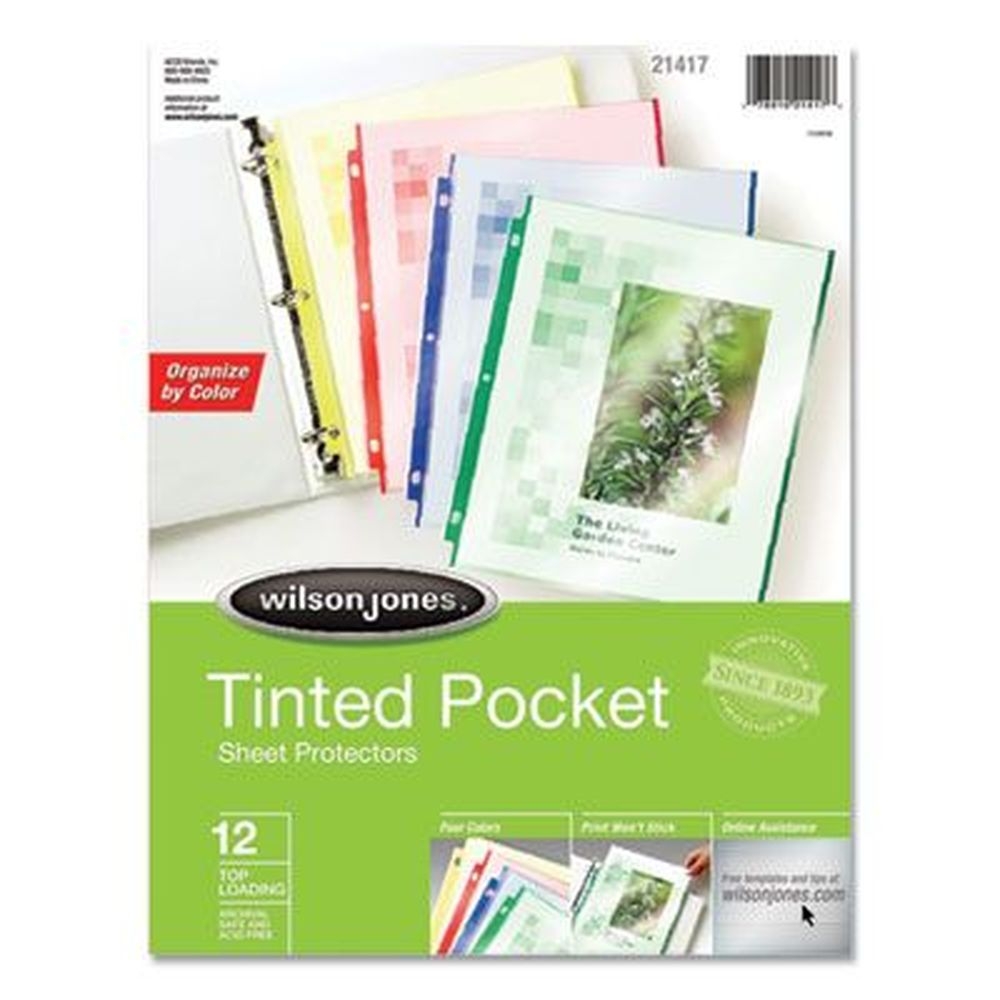 Wilson Jones Assorted Colors Top Loading Letter Tinted Pocket Sheet Protector -- 12 per pack