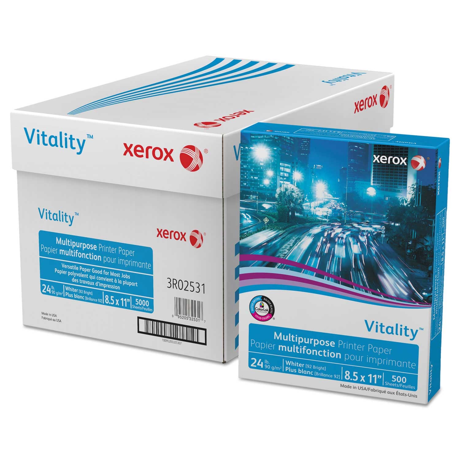 Xerox White 92 Bright Vitality Multipurpose Print Paper, 8.5 x 11 inch - 500 count per reem -- 1 reem per case