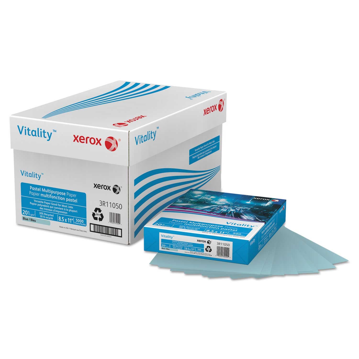 Xerox Blue Multipurpose Pastel Colored Paper, 8.5 x 11 inch - 500 count per reem -- 1 reem per case