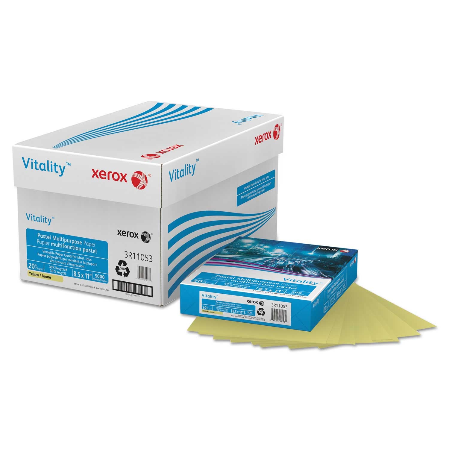 Xerox Yellow Multipurpose Pastel Colored Paper, 8.5 x 11 inch - 500 count per reem -- 1 reem per case
