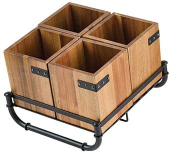 Tablecraft Industrial Collection Black Powder Coated Metal Adjustable Cutlery Holder Rack, 10 X 10 X 3.25 Inch