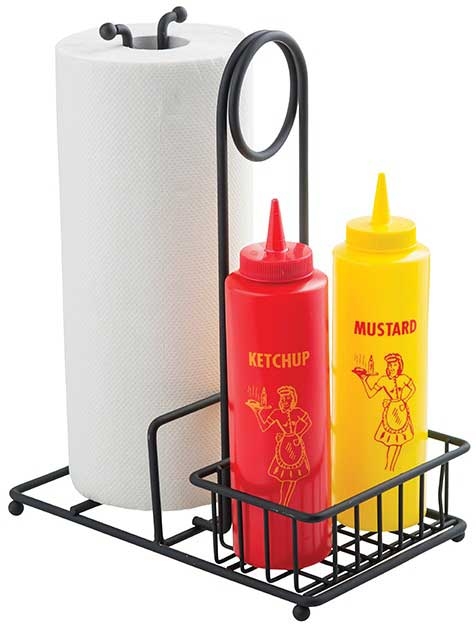 Tablecraft Black Powder Coated Metal Paper Towel Holder and Condiment Caddy , 10 x 6 x 12.25 inch