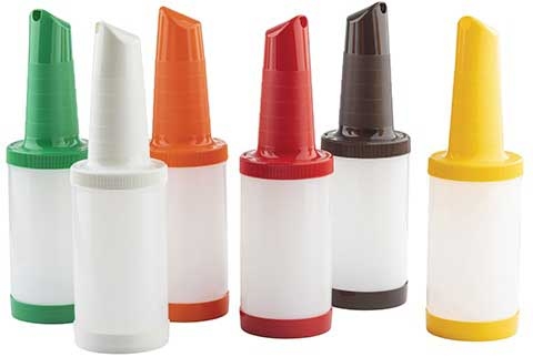 Tablecraft Complete Pourmaster Polyethylene Assorted Colors One Piece Neck Spout, 1 Quart Capacity -- 12 per case