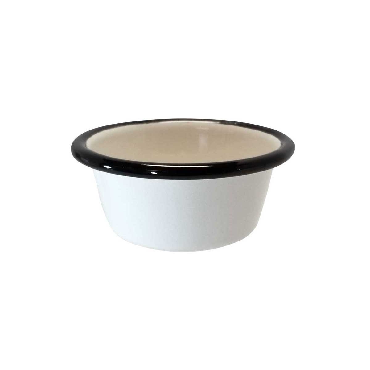 Tablecraft Enamelware Collection Round Creamy White with Black Rim Ramekin, 3 Ounce Capacity