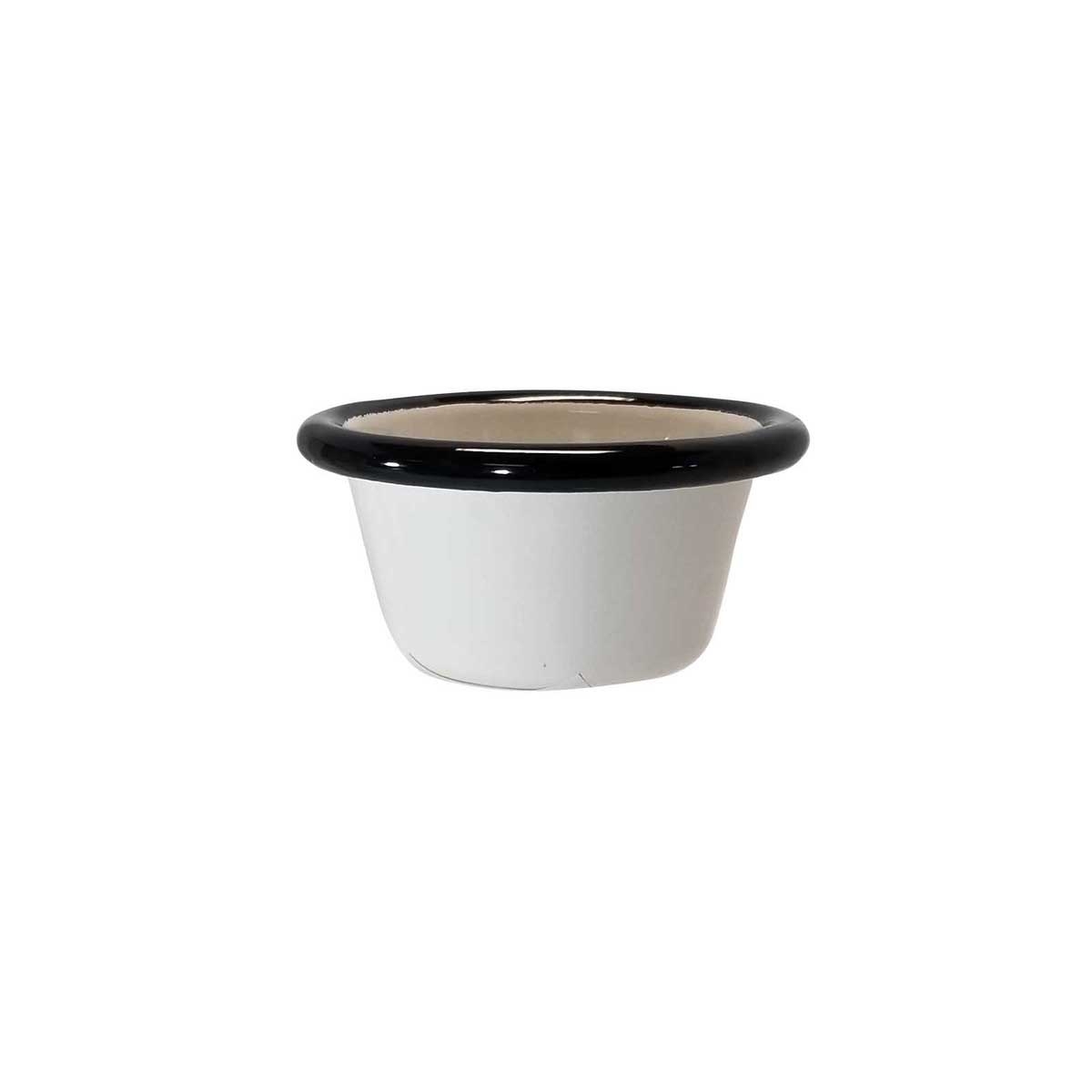 Tablecraft Enamelware Collection Round Creamy White with Black Rim Ramekin, 2 Ounce Capacity