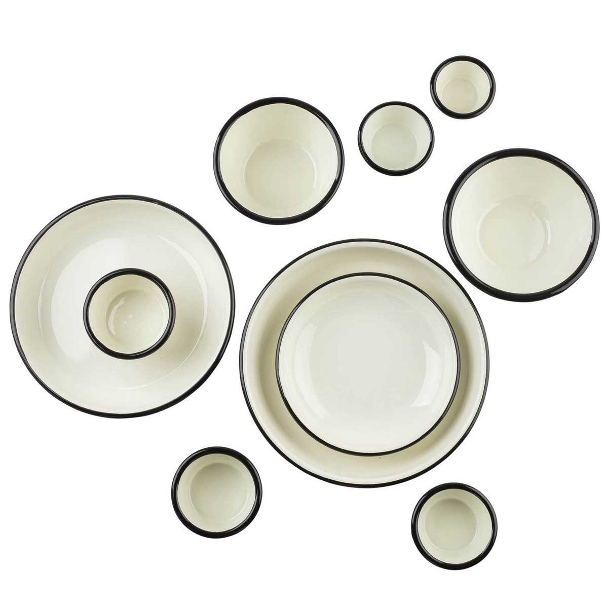 Tablecraft Enamelware Collection Round Creamy White with Black Rim Ramekin, 5 Ounce Capacity