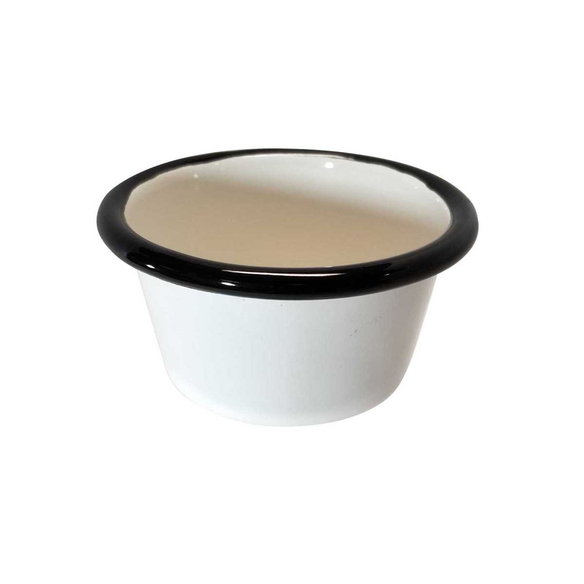 Tablecraft Enamelware Collection Round Creamy White with Black Rim Ramekin, 6 Ounce Capacity