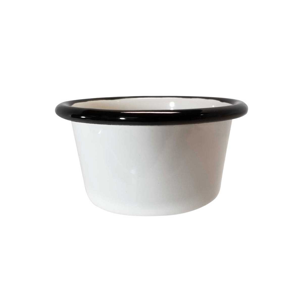 Tablecraft Enamelware Collection Round Creamy White with Black Rim Ramekin, 6 Ounce Capacity