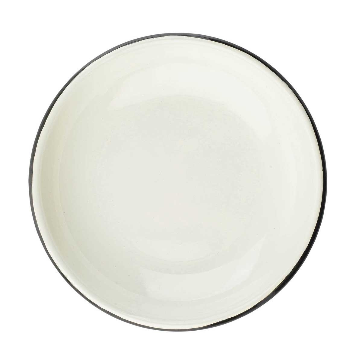 Tablecraft Enamelware Collection Round Creamy White with Black Rim Coupe Plate, 12 Ounce Capacity