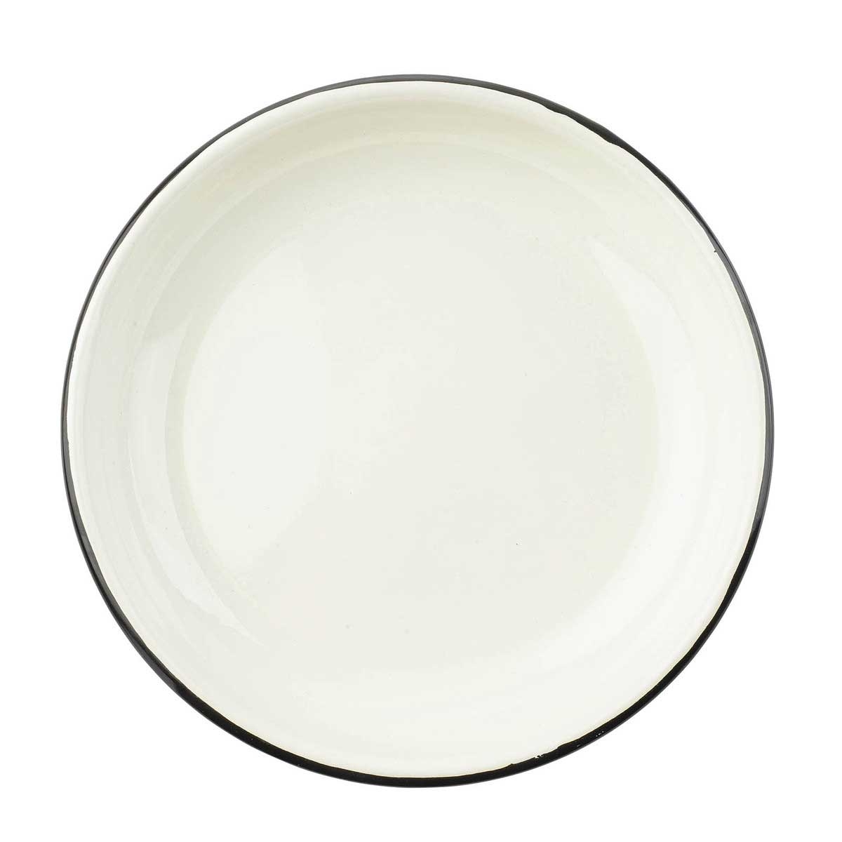 Tablecraft Enamelware Collection Round Creamy White with Black Rim Coupe Plate, 36 Ounce Capacity