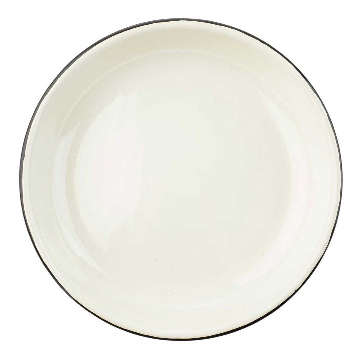 Tablecraft Enamelware Collection Round Creamy White with Black Rim Pasta Plate, 24 Ounce Capacity