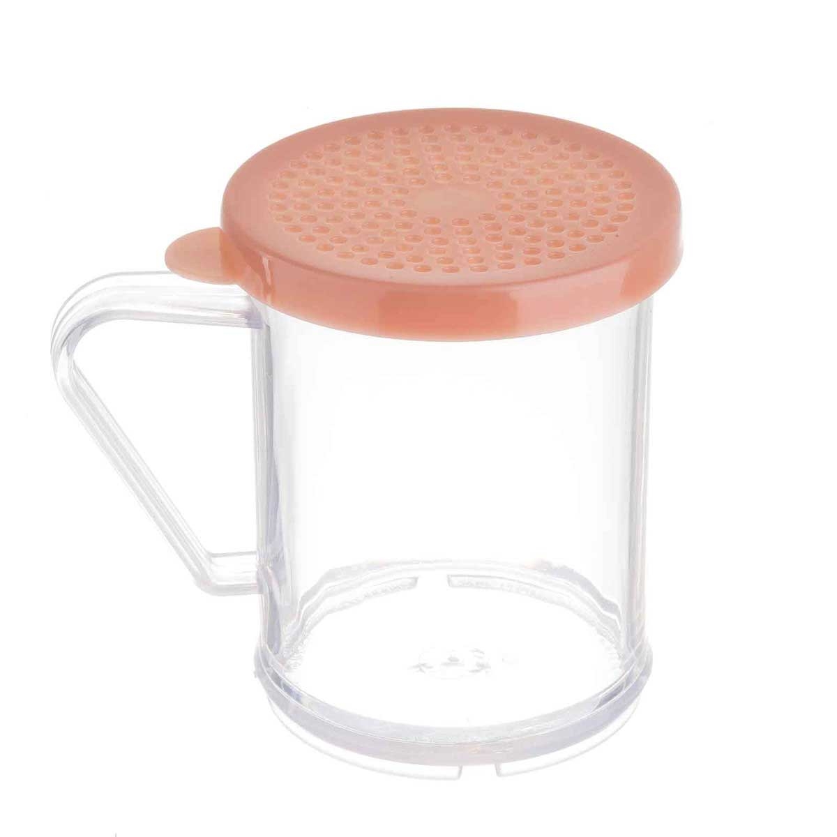 Tablecraft Plastic Dredge with Dusty Rose Medium Ground Lid, 10 Ounce Capacity -- 12 per case