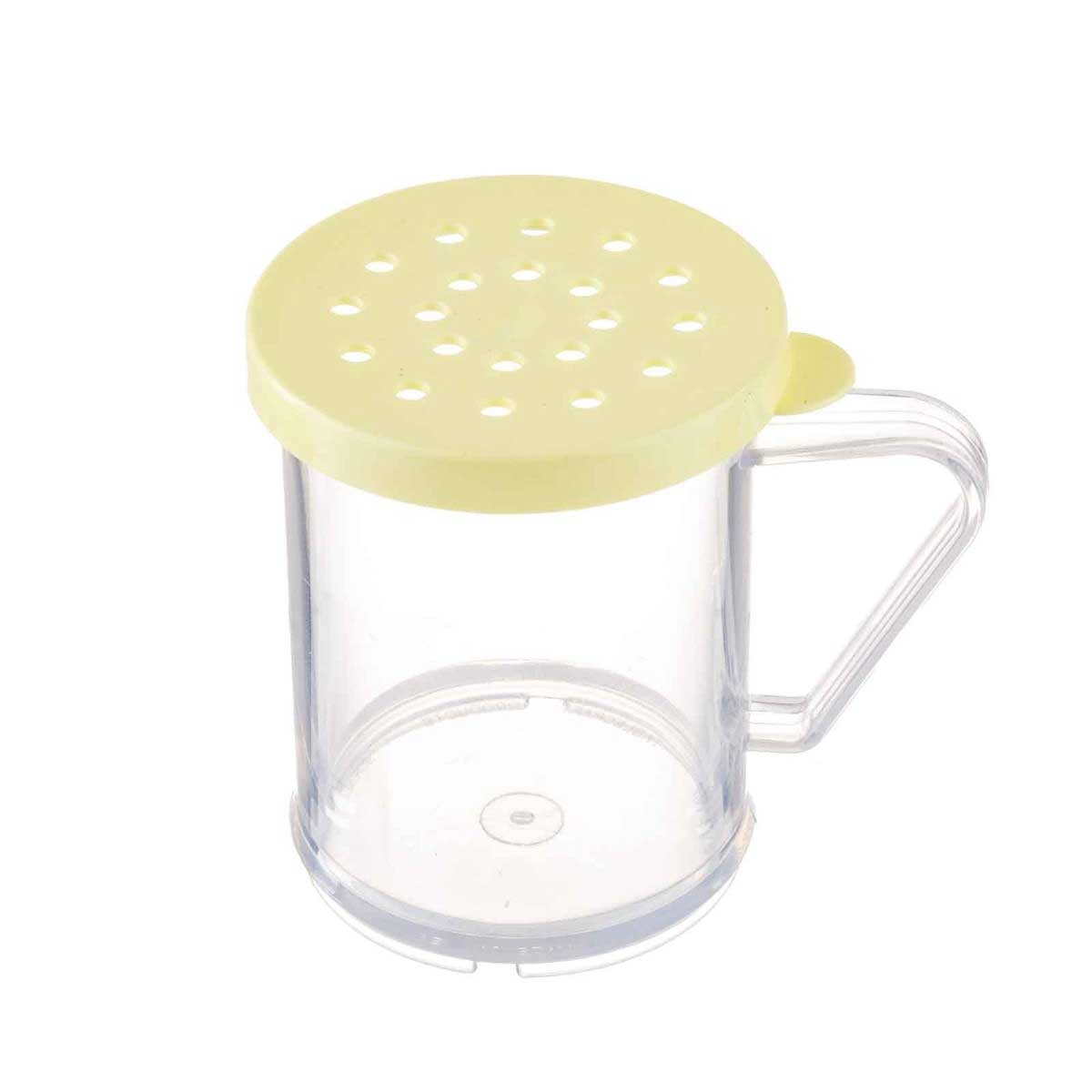 Tablecraft Plastic Dredge with Yellow Cheese Lid, 10 Ounce Capacity -- 12 per case