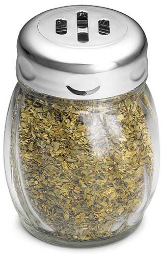 Tablecraft Chrome Plated Slotted Plastic Top Swirl Glass Shaker, 6 Ounce -- 12 per case.