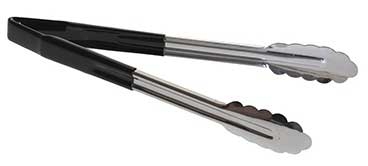 Tablecraft Stainless Steel Vinyl-Coated Tong with Black Handle, 12 inch