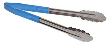 Tablecraft Stainless Steel Vinyl-Coated Tong with Blue Handle, 12 inch