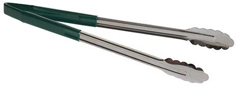 Tablecraft Stainless Steel Vinyl-Coated Tong with Green Handle, 12 inch