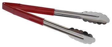 Tablecraft Stainless Steel Vinyl-Coated Tong with Red Handle, 12 inch