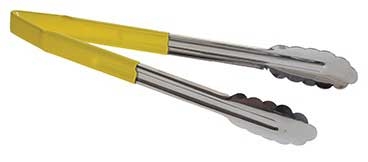 Tablecraft Stainless Steel Vinyl-Coated Tong with Yellow Handle, 12 inch