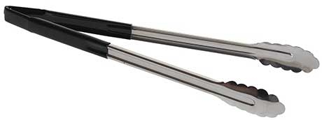 Tablecraft Stainless Steel Vinyl-Coated Tong with Black Handle, 16 inch