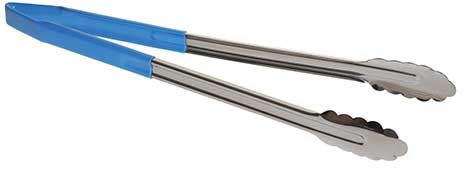 Tablecraft Stainless Steel Vinyl-Coated Tong with Blue Handle, 16 inch