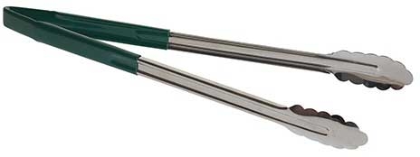 Tablecraft Stainless Steel Vinyl-Coated Tong with Green Handle, 16 inch