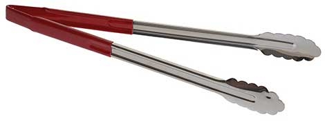 Tablecraft Stainless Steel Vinyl-Coated Tong with Red Handle, 16 inch
