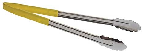 Tablecraft Stainless Steel Vinyl-Coated Tong with Yellow Handle, 16 inch