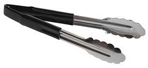 Tablecraft Stainless Steel Vinyl-Coated Tong with Black Handle, 9 inch