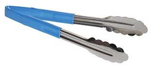 Tablecraft Stainless Steel Vinyl-Coated Tong with Blue Handle, 9 inch