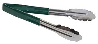 Tablecraft Stainless Steel Vinyl-Coated Tong with Green Handle, 9 inch