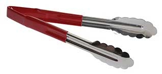 Tablecraft Stainless Steel Vinyl-Coated Tong with Red Handle, 9 inch