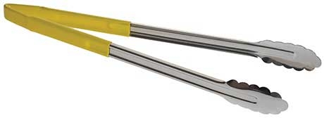 Tablecraft Stainless Steel Vinyl-Coated Tong with Yellow Handle, 9 inch